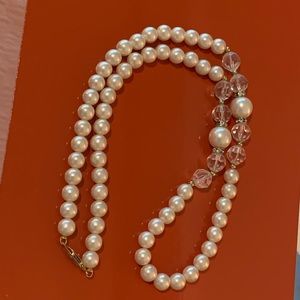 Faux pearl and crystal necklace